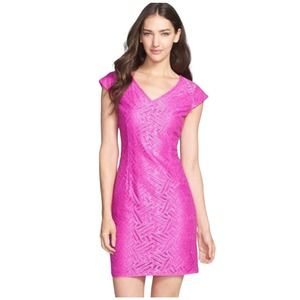 Lilly Pulitzer Selassie Bamboo Geo Metallic Lace Va Voom Purple Shift Dress 6